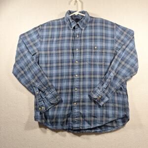 Bass Large Flannel Mens Plaid Blue Button Up